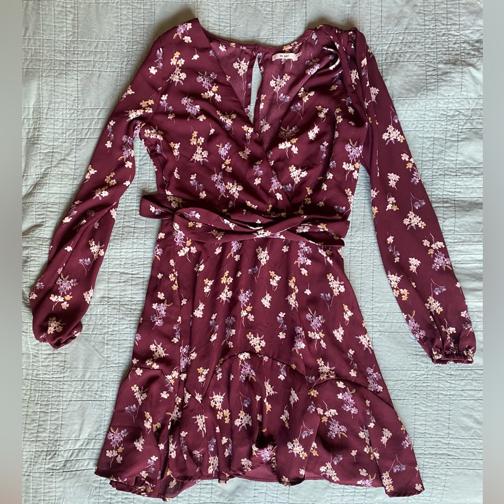 Francescas Maroon Floral Belted Dress